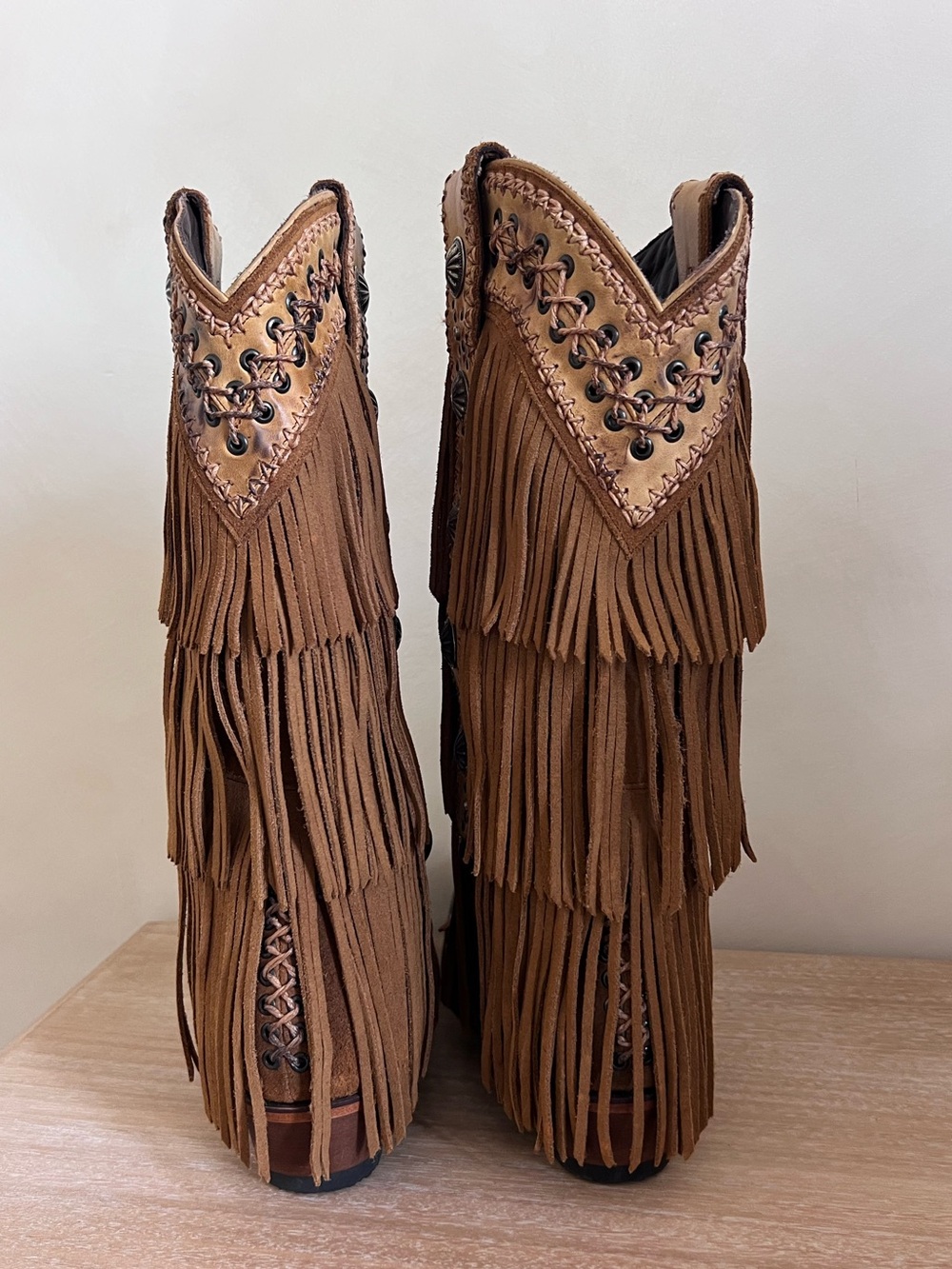 Lane Wind Walker Sandstone Leather Fringe Cowboy Boots - Picture 10 of 16